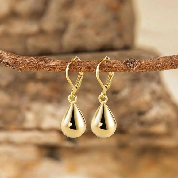 Lever Back Dangle Earrings Drop Hook 14K Gold Plated Teardrop Earrings Gold